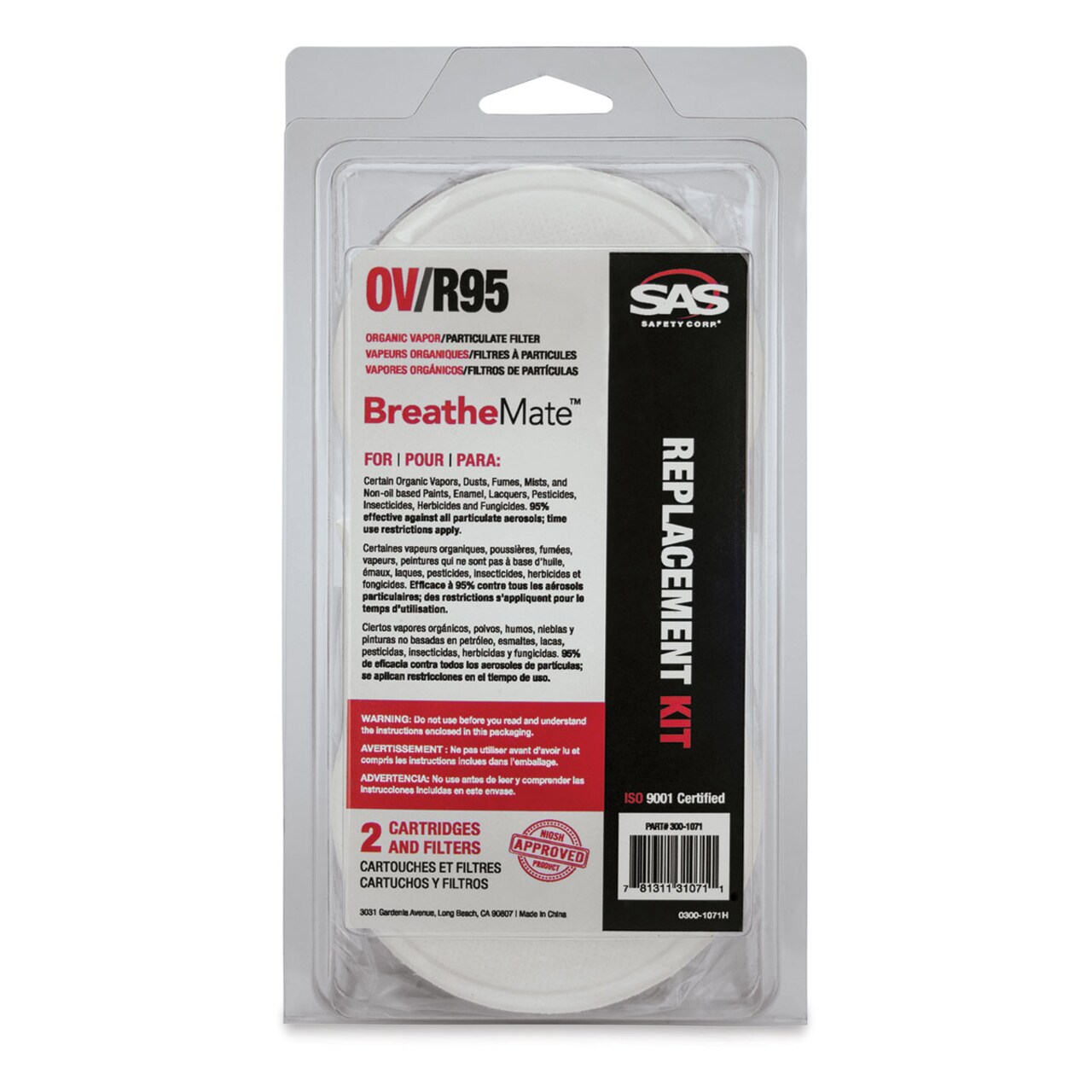 SAS Safety BreathMate OV R95 Respirator - Replacement Filter Combo Pack